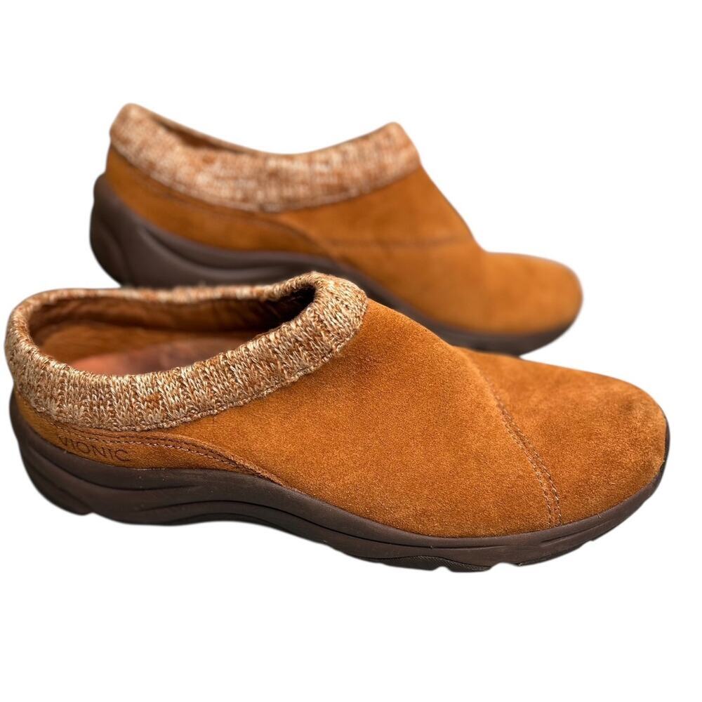 Vionic Action Arbor Suedle Saddle Chestnut Slip On Clog Mule Shoes 8.5 Warm Cozy
